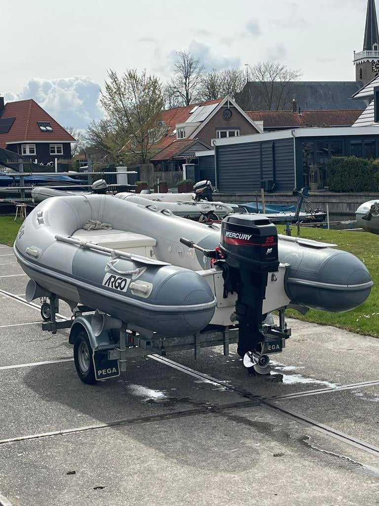 Argo Rib 3.60m met Mercury 25pk en Pega Trailer - Complete S, Ophalen, Gebruikt, Benzine, Overige materialen
