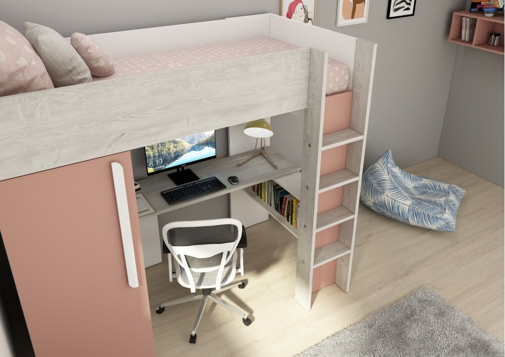 Studio 1803 hoogslaper met bureau en kast - 90x200 - Oudroze, Niet ingevuld, Niet ingevuld, Niet ingevuld