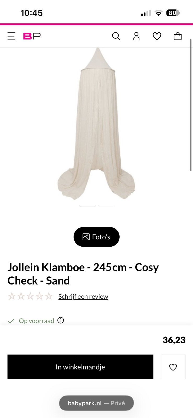 Klamboe JOLEIN in sand & piekstok, Ophalen, Zo goed als nieuw, Klamboe