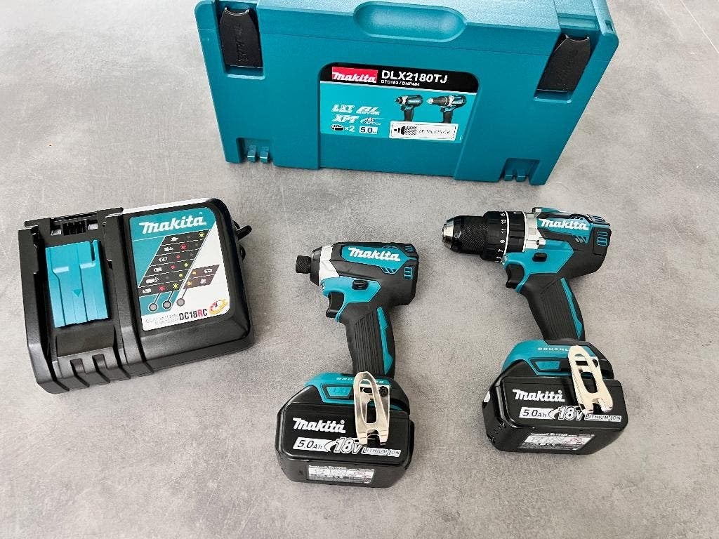 MAKITA 18V 5.Ah ACCU COMBISET DLX2180TJ +KLOPSTAND + SLAGTOL, Ophalen of Verzenden, Nieuw
