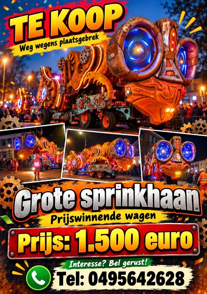 TE KOOP GROTE SPRINKHAAN CARNAVALSWAGEN, Ophalen, Gebruikt, Overige typen, Carnaval