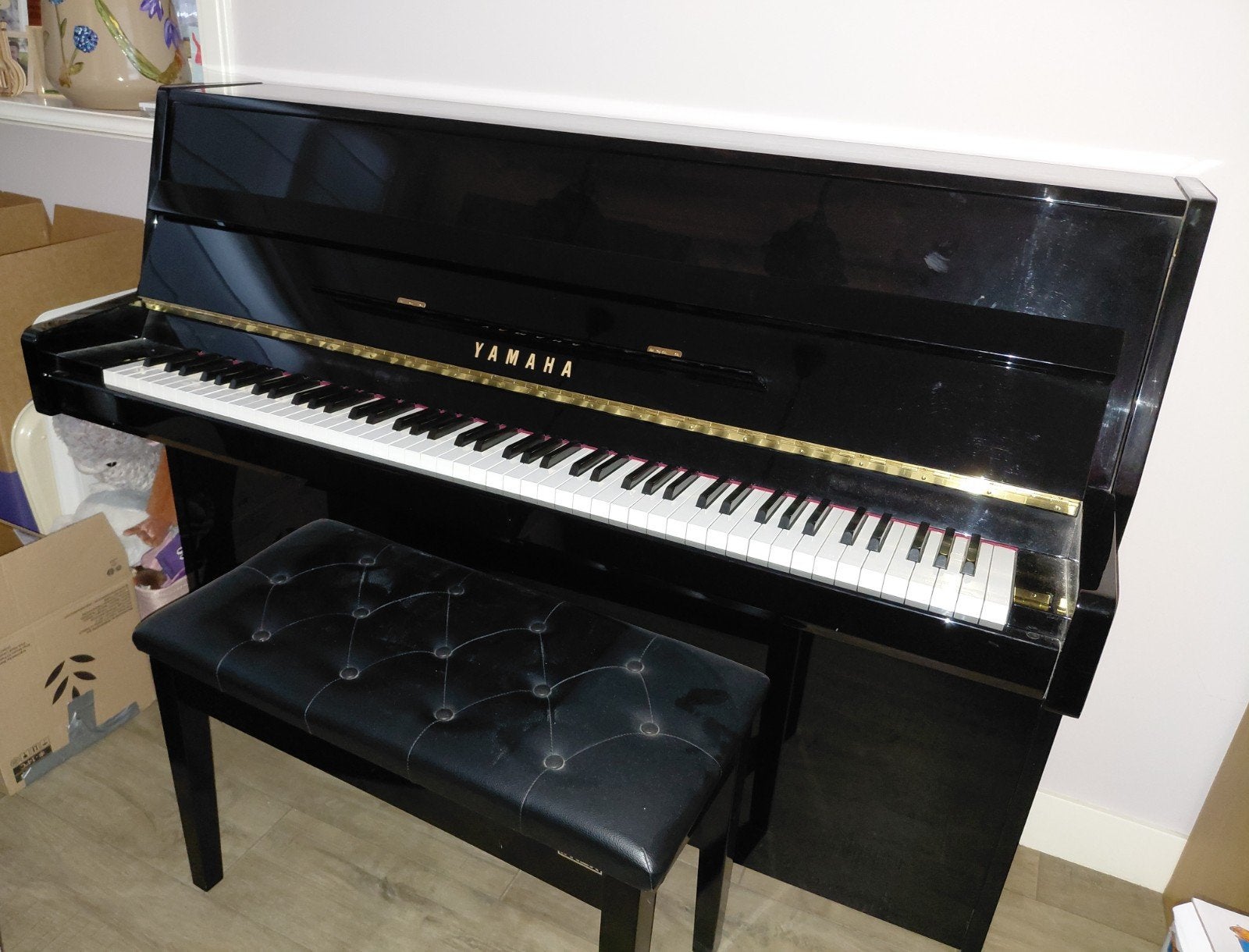 yahama piano ju109pe, zwart hoogglans., Ophalen, Zwart, Zo goed als nieuw, Piano