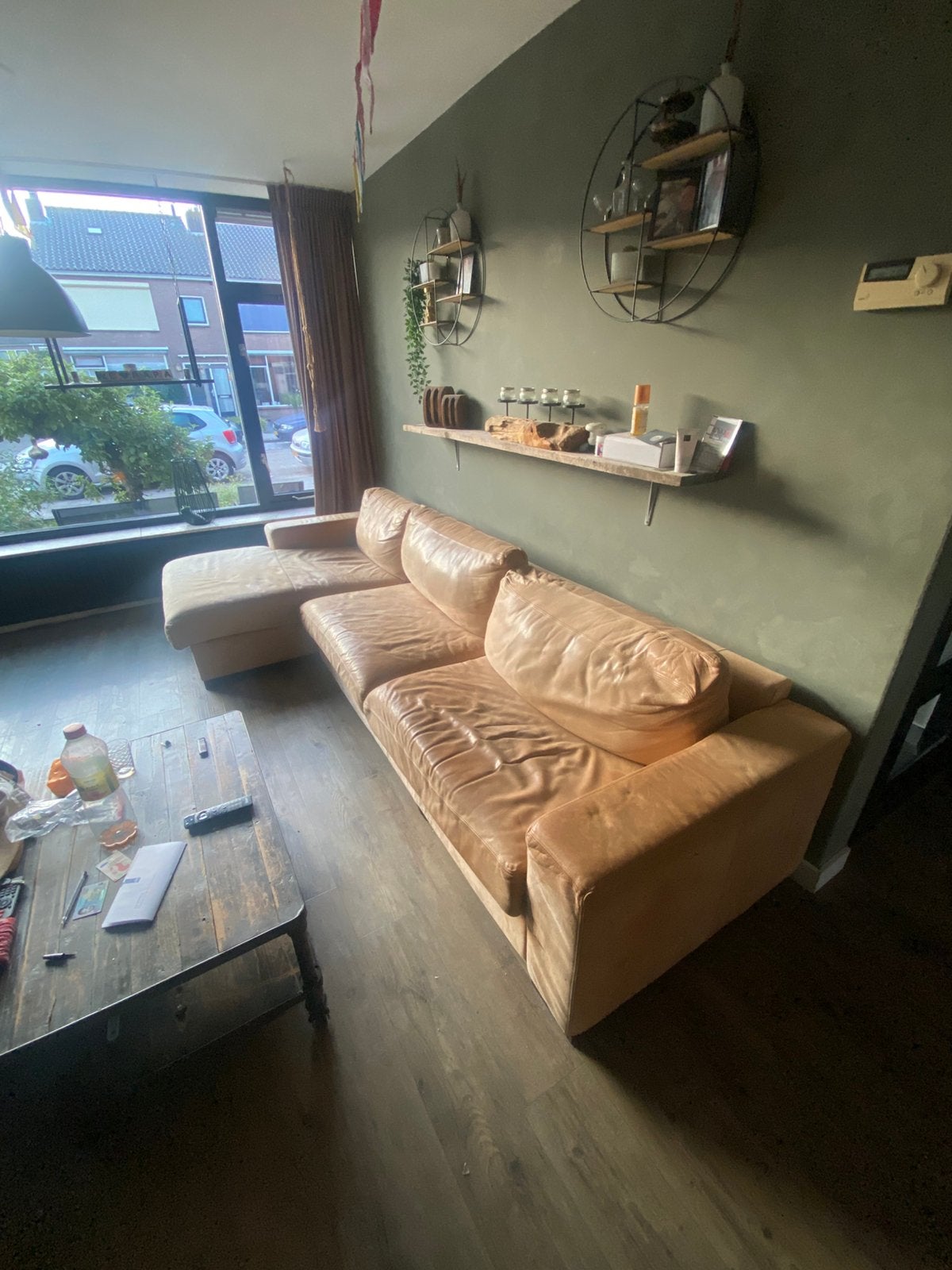 Lederen hoekbank, Huis en Inrichting, Ophalen, Gebruikt, Leer