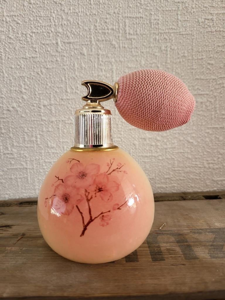 Vintage Roze Atomizer Parfumverstuiver met Kersenbloesem, Ophalen of Verzenden