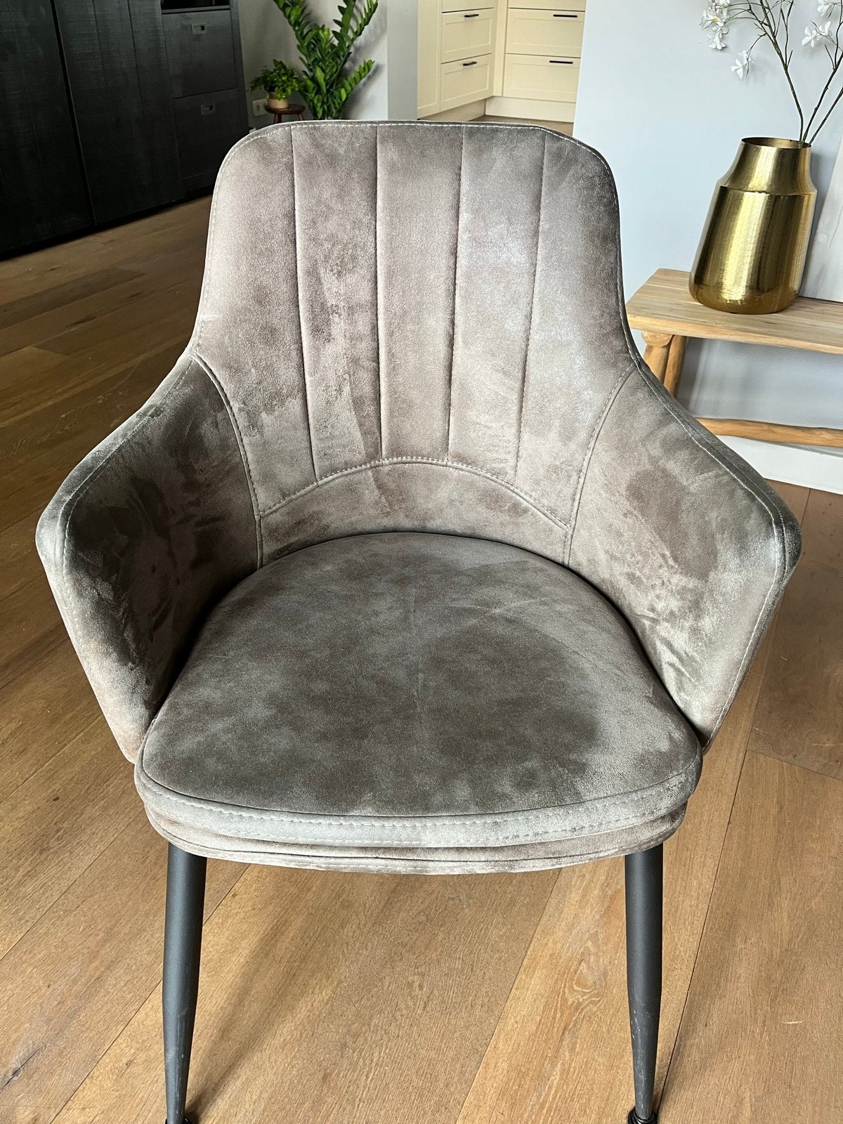 MXSOFA Eetkamerstoel - Grijs/Bruin Stof met Zwarte Poten, Ophalen, Gebruikt, Vijf, Zes of meer stoelen, Stof