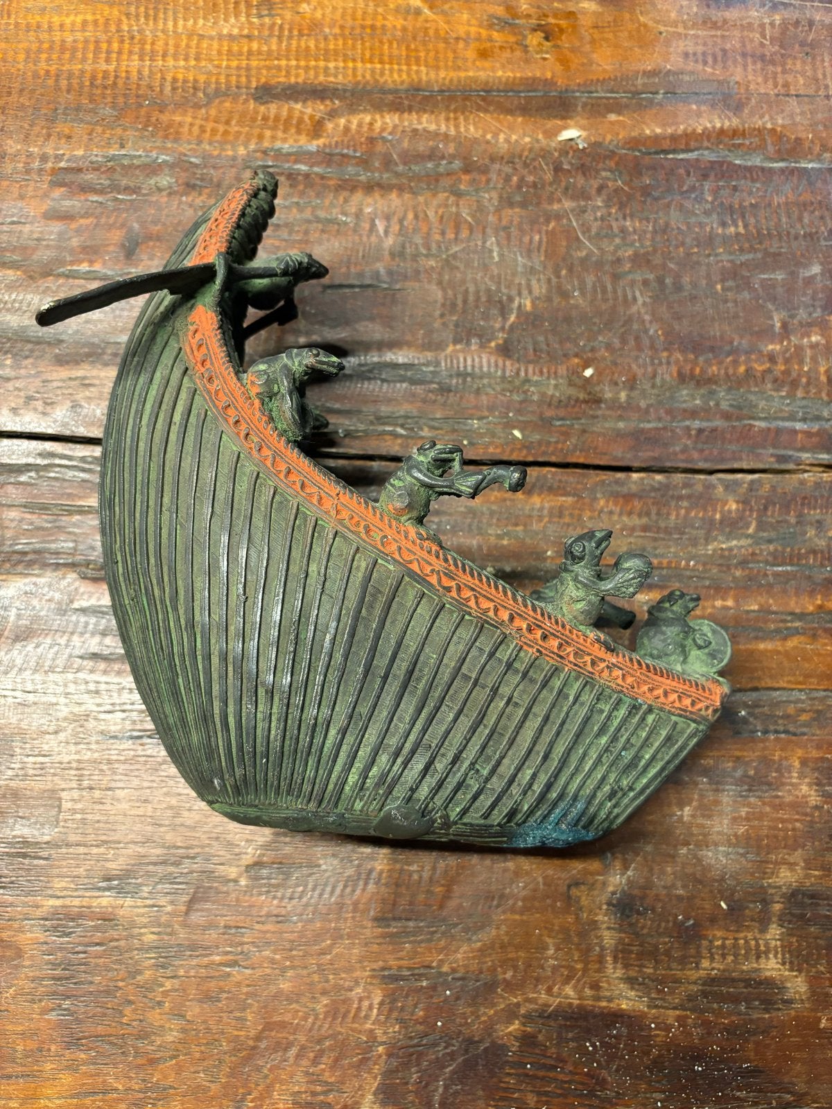 Bronzen beeldje: Kikkers in boot, Ophalen of Verzenden