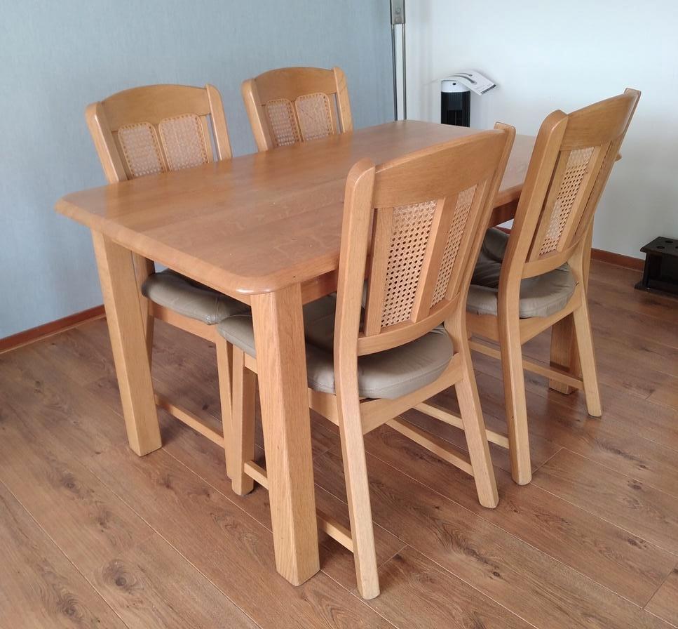 4 persoons eettafel met 4 stoelen - licht eiken, Ophalen, Gebruikt, 100 tot 150 cm, Eikenhout