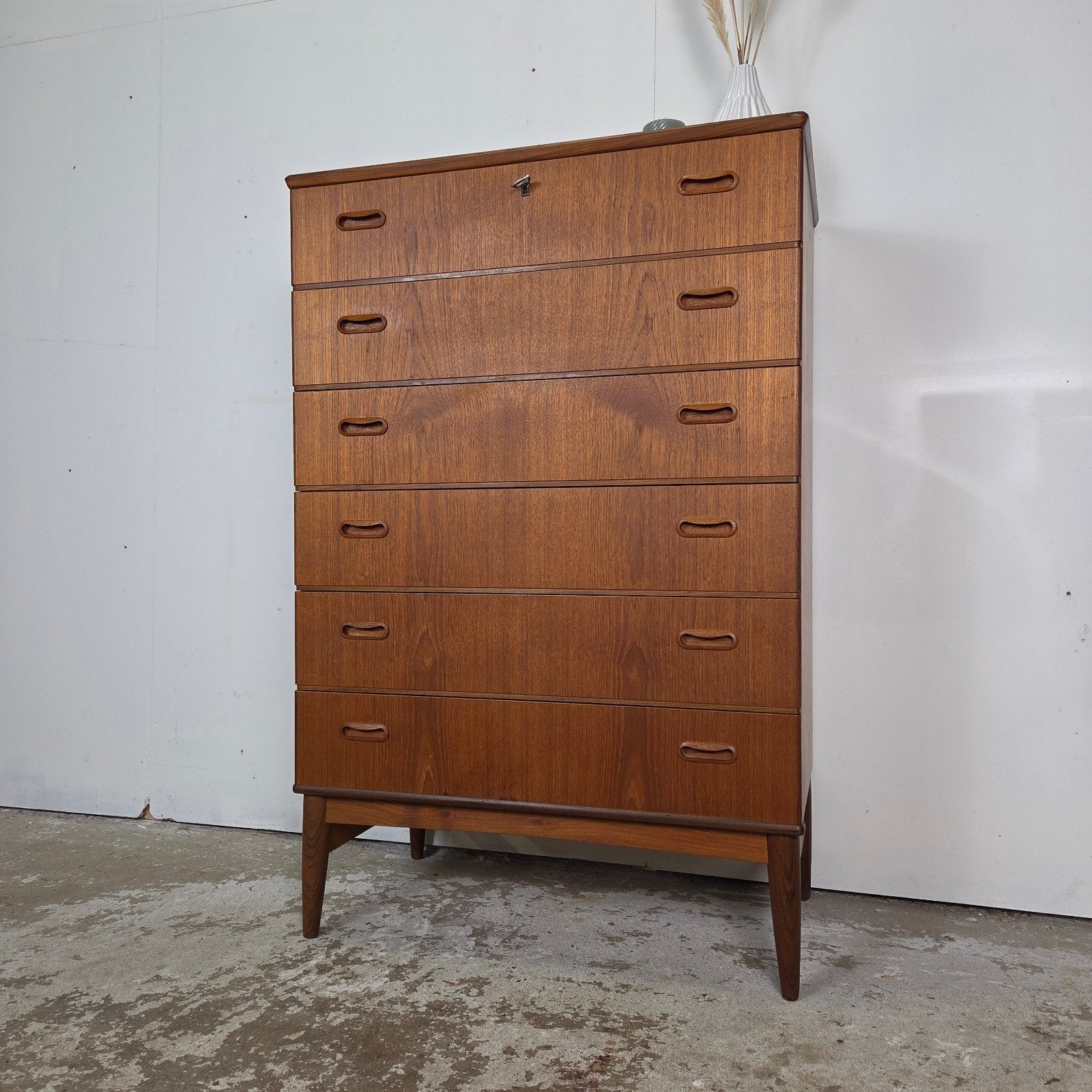 Vintage Deense ladekast, Omann Jun, 6 lades, teak jaren 60, Ophalen, Gebruikt, 5 laden of meer, 100 tot 150 cm