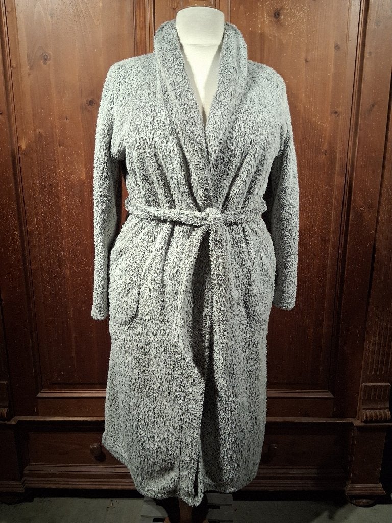Warme fluffy grijze badjas Hunkemöller M-L, Kleding | Dames, Ondergoed en Lingerie, Badjas, Grijs, Verzenden