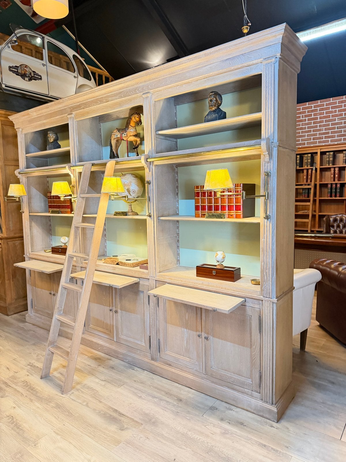BALMORE Boekenkast 3-delig met ladder, eikenhout, Zo goed als nieuw, 200 cm of meer, Flamant Design N.V., 25 tot 50 cm