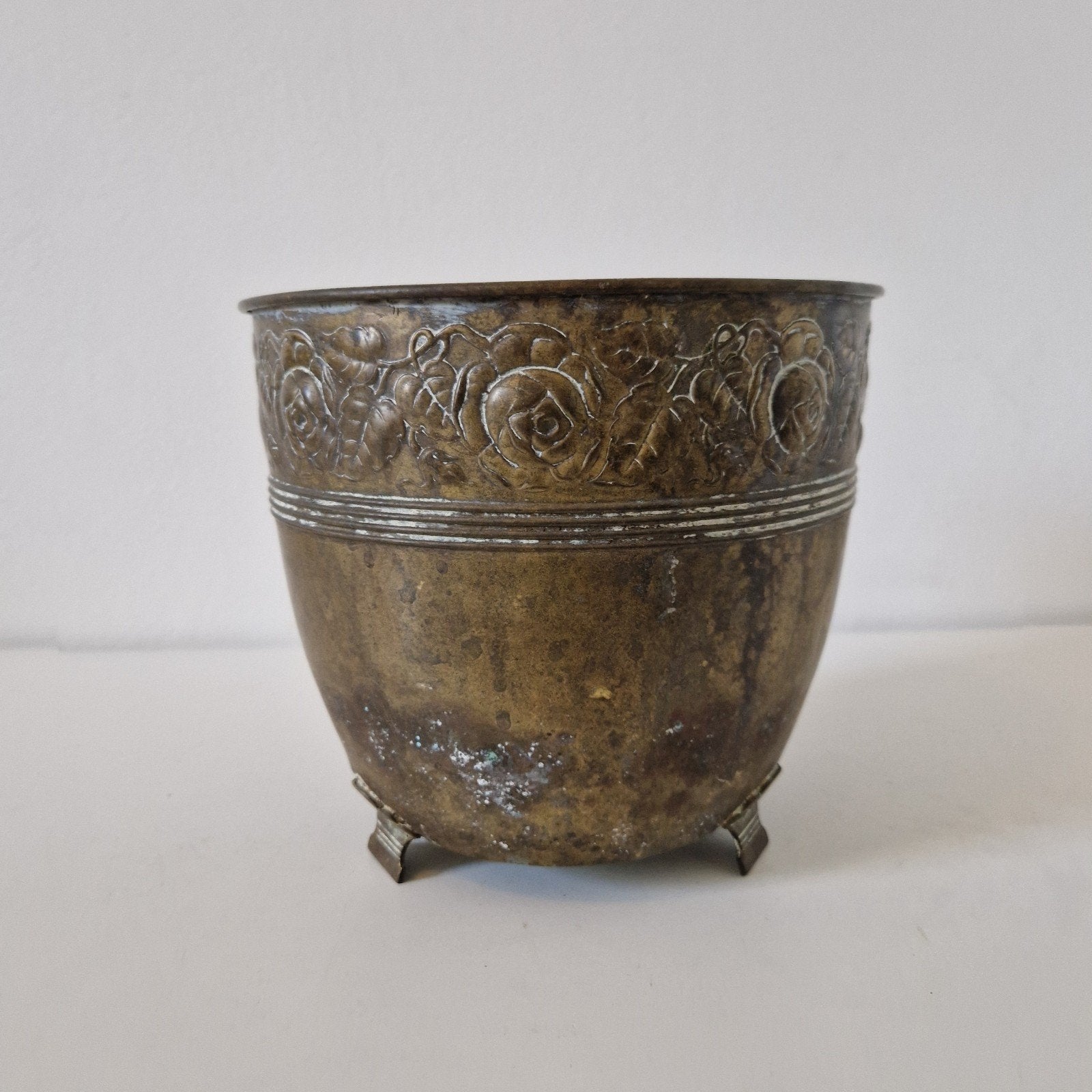 Art Nouveau Koperen Bloempot met Rozenreliëf, Ophalen of Verzenden, Koper