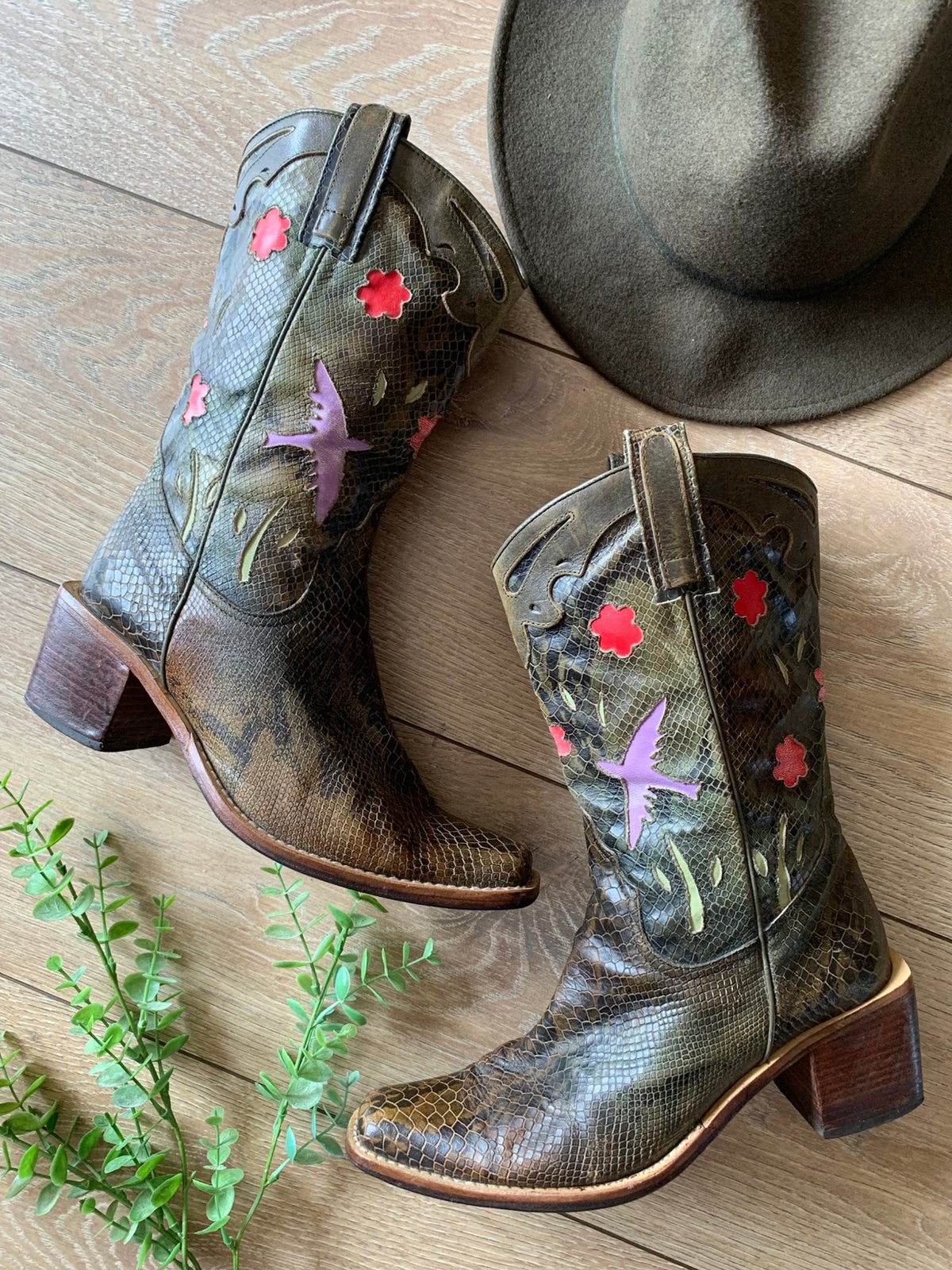 Fornarina flowerboots 39 40 western boots blokhak retro, Hoge laarzen, -, -, Ophalen of Verzenden