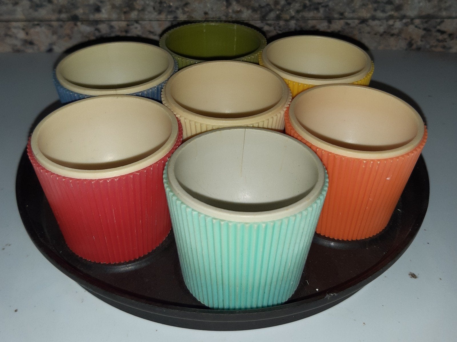 Retro Turkstra 7 eierdopjes jaren '60-'70, Ophalen of Verzenden, Huis en Inrichting