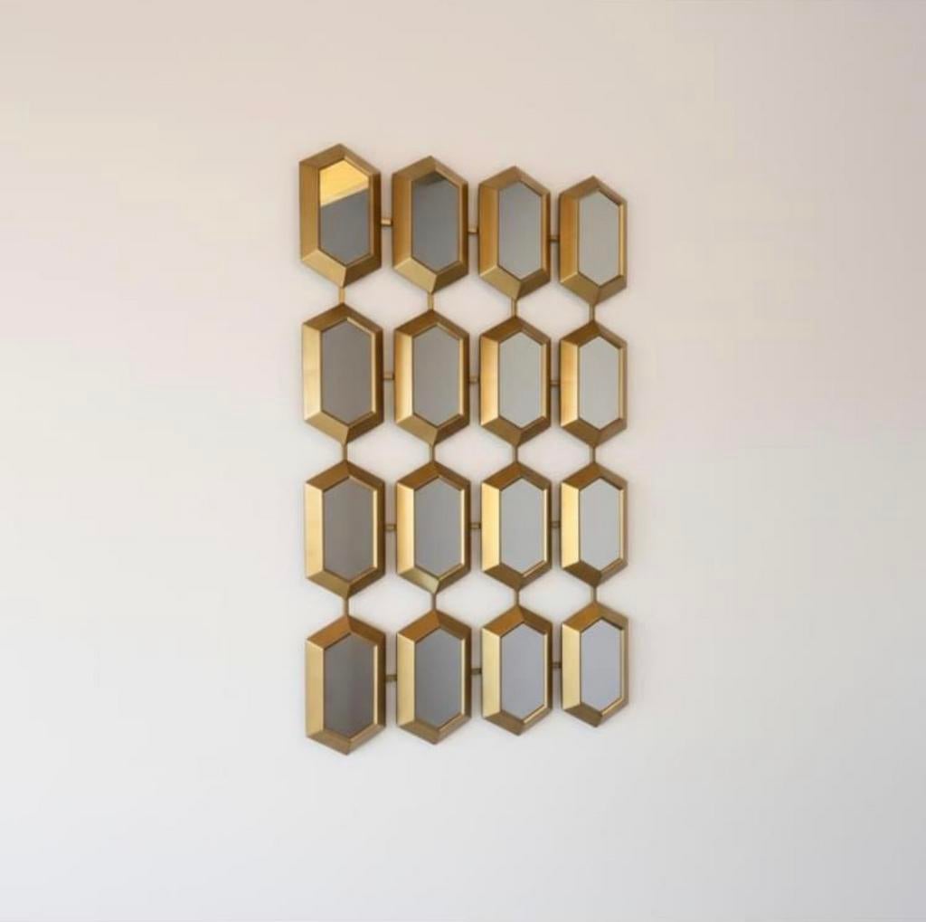Honingraat spiegel in champagne en mat zwart kleur 170x100cm, Nieuw, Ophalen of Verzenden, 75 tot 100 cm, 150 tot 200 cm