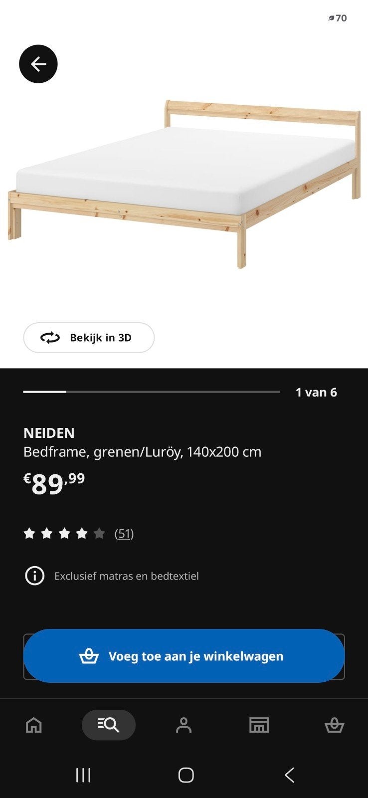 IKEA NEIDEN Bedframe, grenen/Luröy, 140x200 cm, Ophalen, Overige kleuren, Modern, Scandinavisch, Tweepersoons