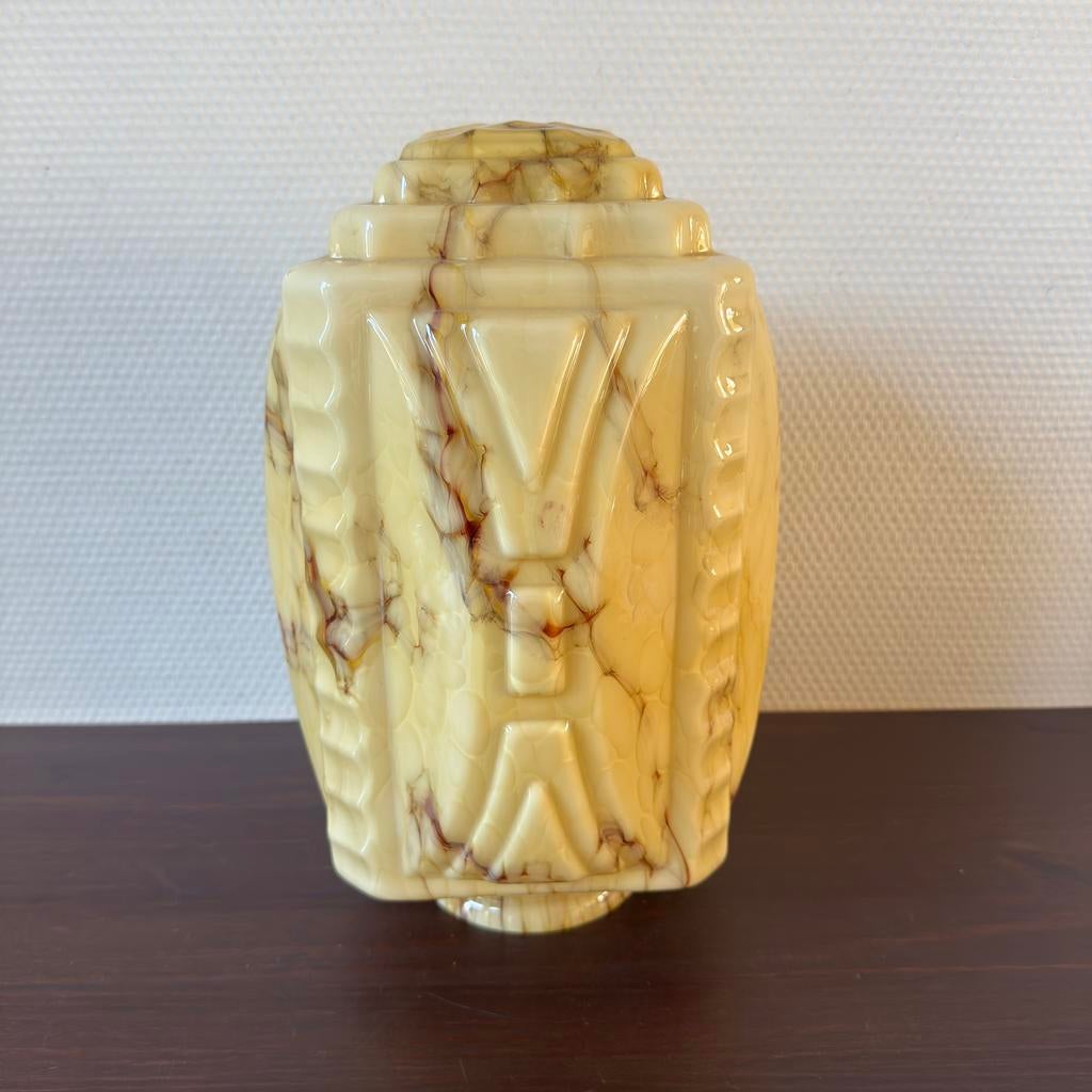 Art Deco Gemarmerde Wolkenkrabber Lampenkap, Hanglamp, Ophalen of Verzenden, Gebruikt, Vierkant, 25 tot 50 cm