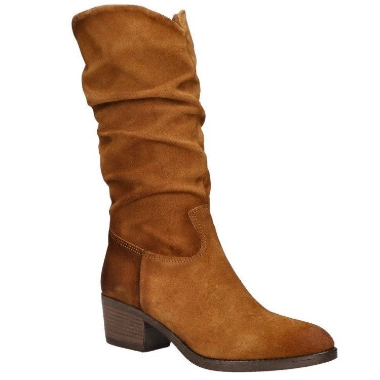 AQA maat 39 lerenlaars/rits cognac/bruin - gratis verzenden, Kleding | Dames, Schoenen, Hoge laarzen, Bruin, Verzenden, AQA