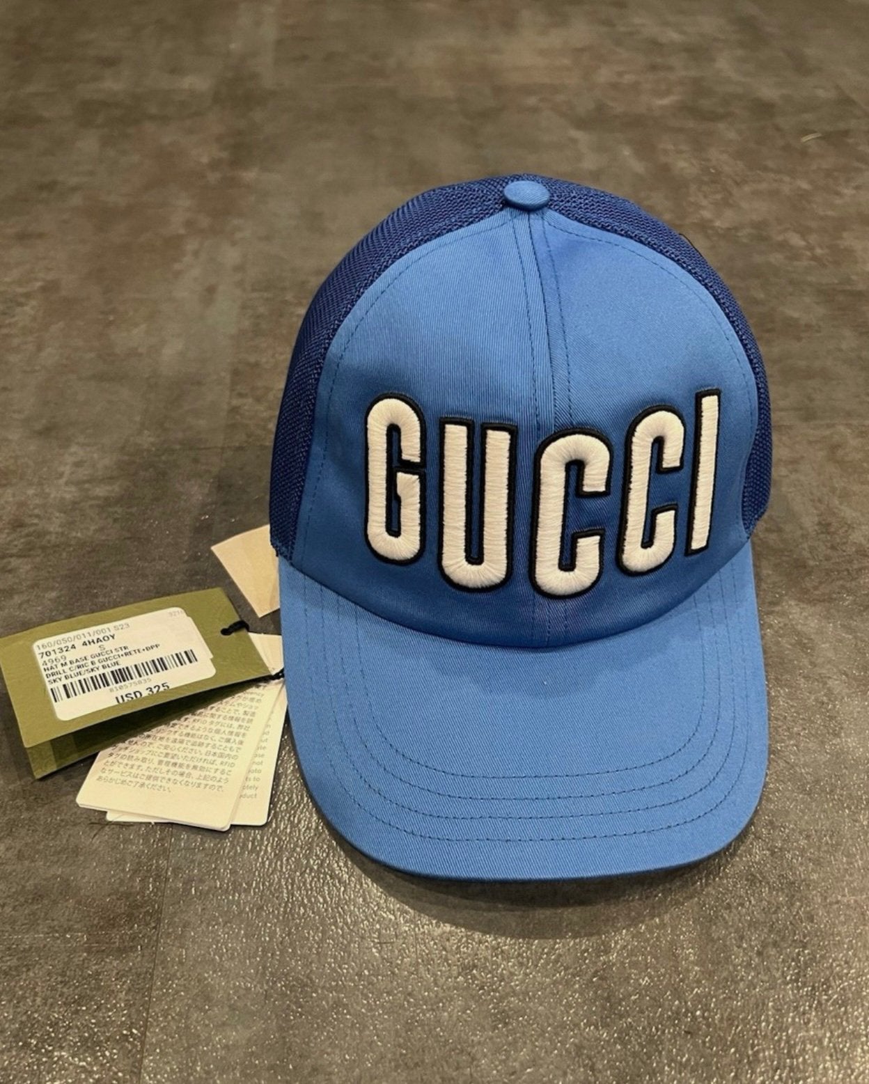 Gucci Mesh Baseball Cap – Lichtblauw – Gloednieuw (Maat S), Ophalen of Verzenden, Zo goed als nieuw