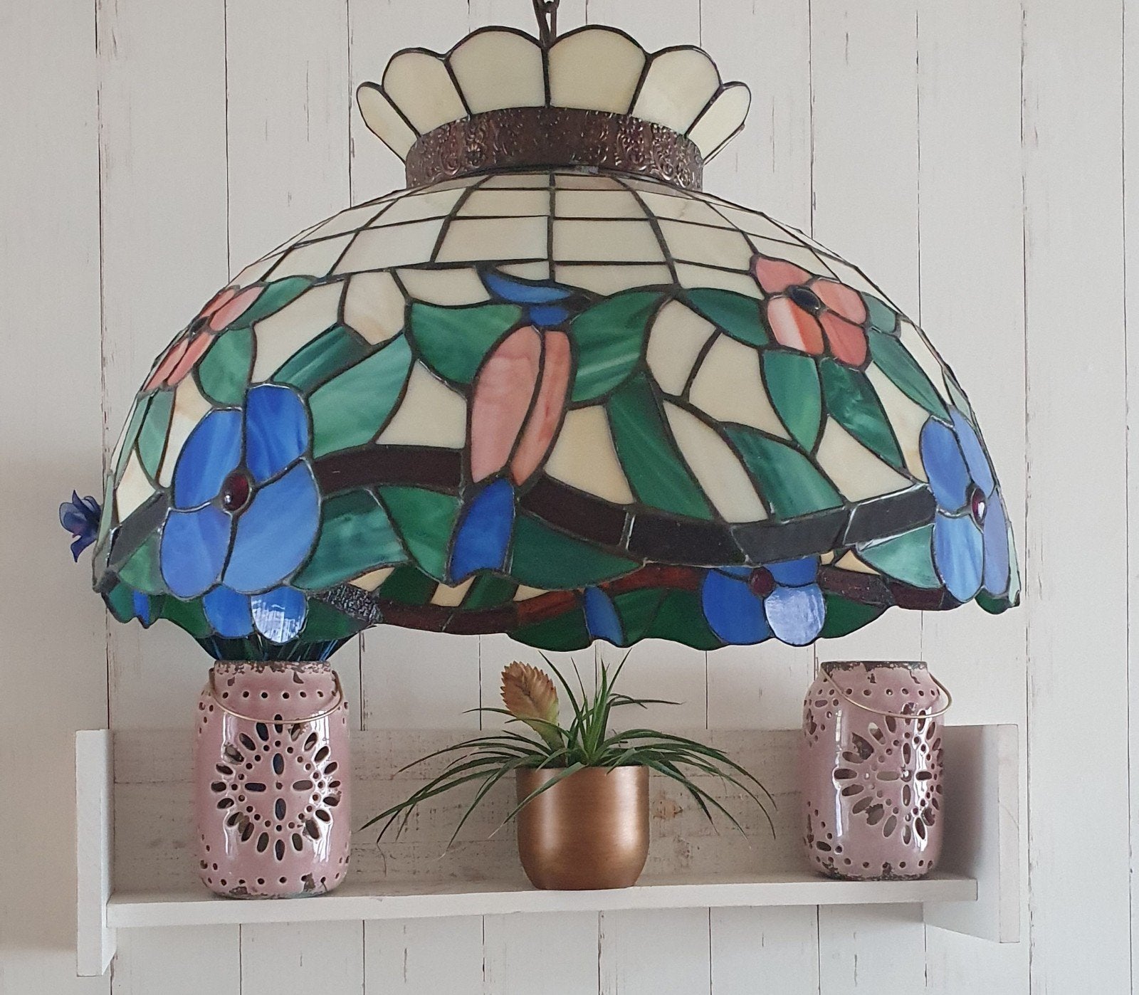 Tiffany Stijl Hanglamp met Vogel- en Bloemenmotief, Ophalen