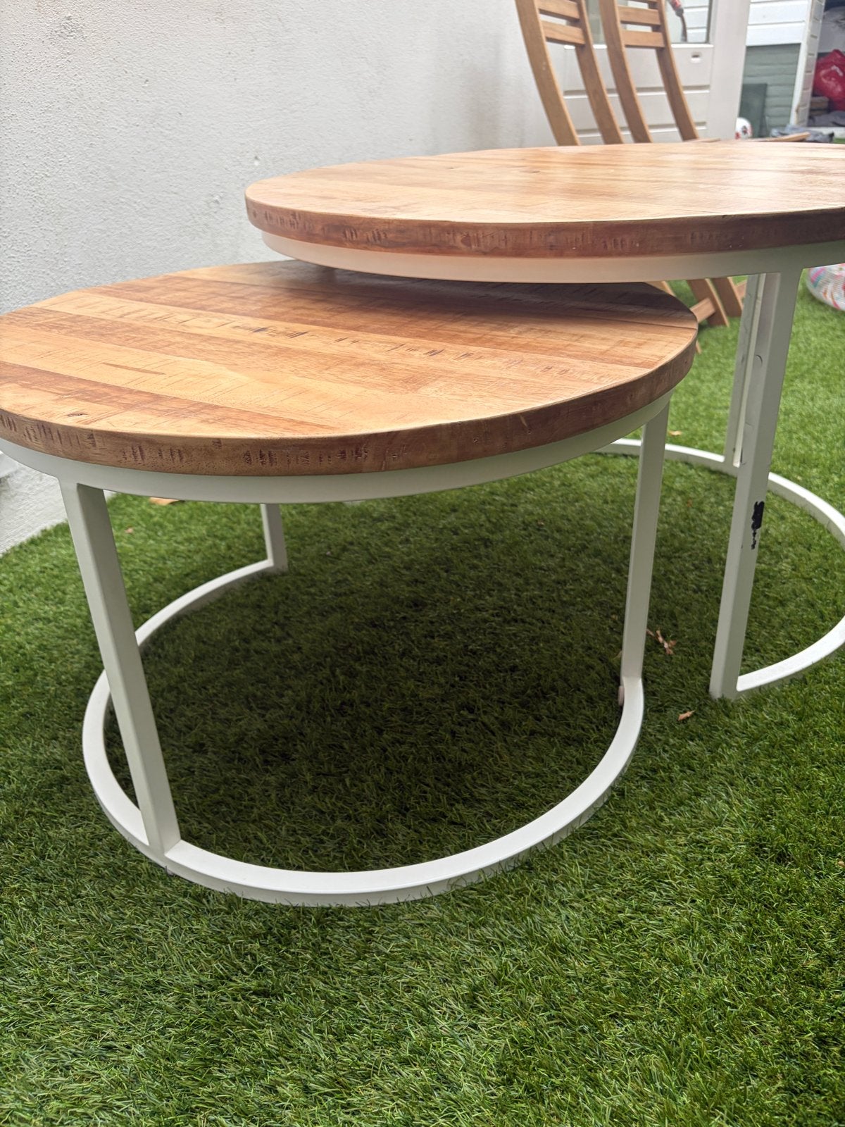 De Bommel Mangohout Salontafels (set van 2), Ophalen, Gebruikt, Rond, 50 tot 100 cm