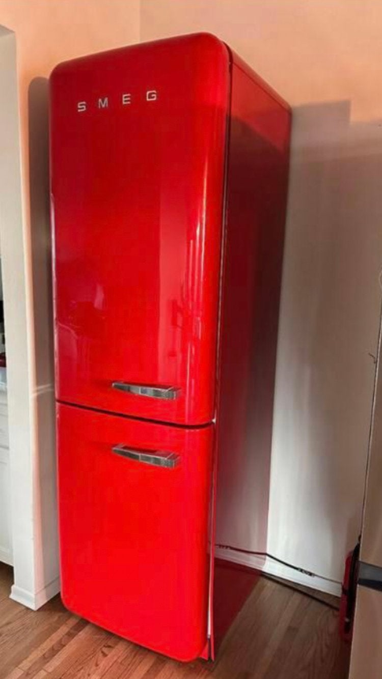 Rode Smeg koelvriescombinatie, Ophalen, 200 liter of meer, 60 cm of meer, Met aparte vriezer