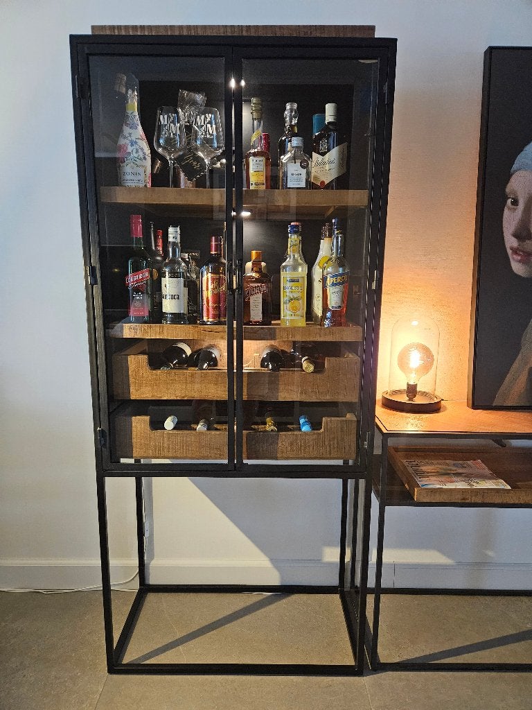 Wijnkast, Huis en Inrichting, Woonaccessoires | Wijnrekken, Zo goed als nieuw, Hout, 15 tot 25 flessen, Ophalen