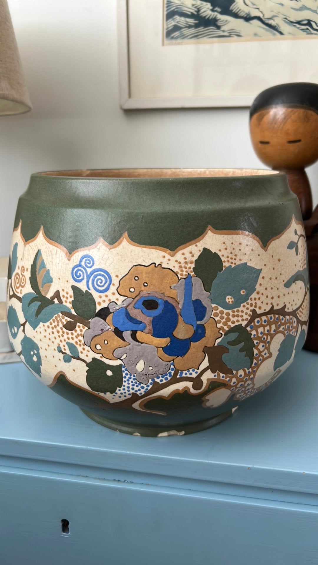 Antieke grote cache pot Arnhem plateel Flora Art Nouveau, Ophalen of Verzenden