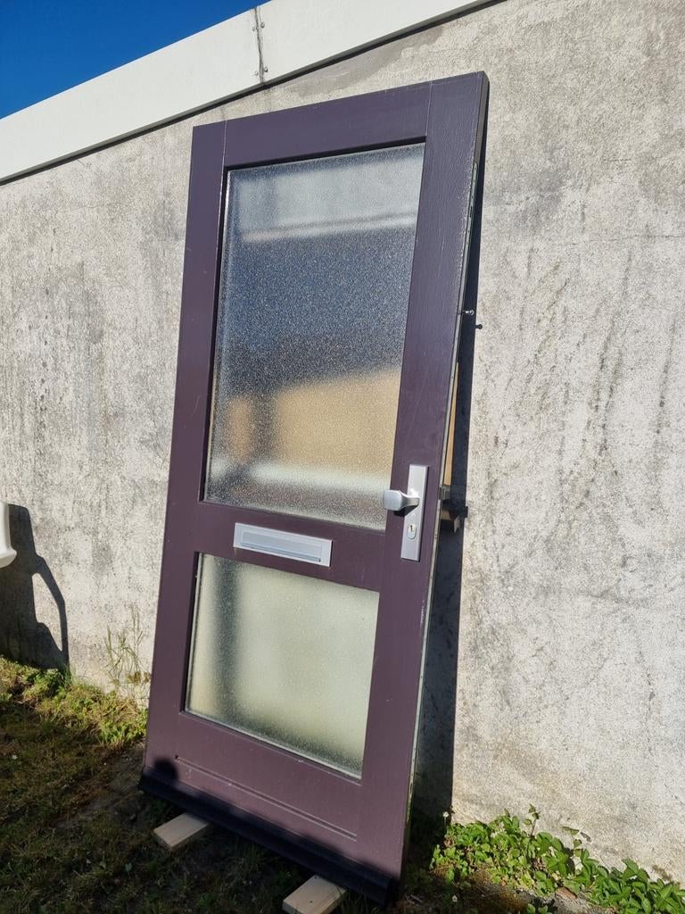 Hardhouten Voordeur met Thermopane Glas, Brievenbus en Klink, Ophalen, 80 tot 100 cm, 200 tot 215 cm, Glas