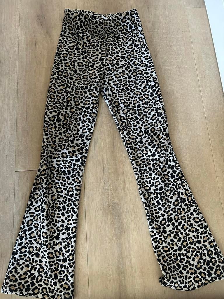 Flared broek met luipaardprint - Maat XS, Ophalen of Verzenden, Zo goed als nieuw, Maat 34 (XS) of kleiner, Overige kleuren