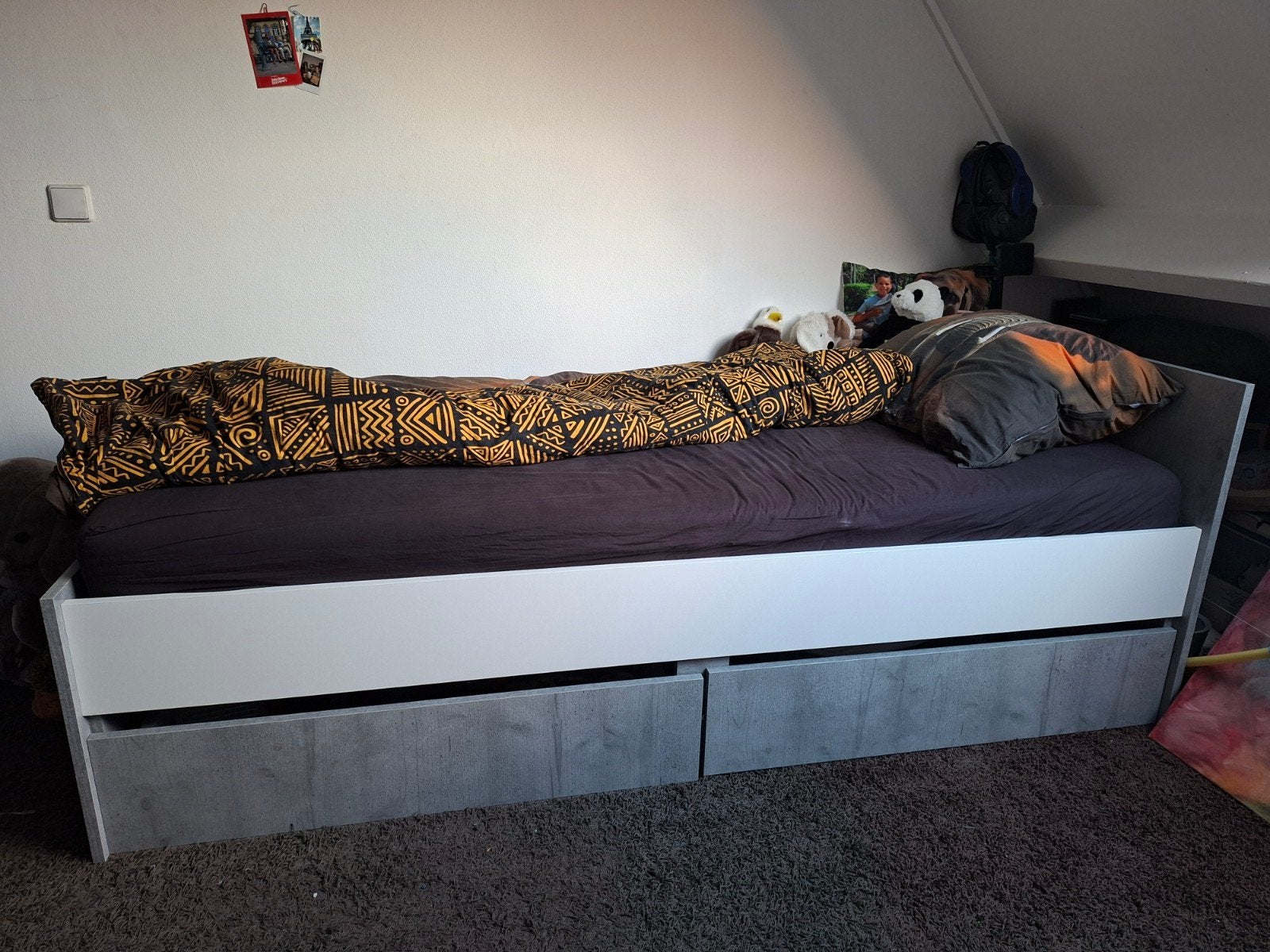 Bed met lattenbodem en 2 lades 90x200, Huis en Inrichting, Gebruikt, 90 cm, Eenpersoons, Wit