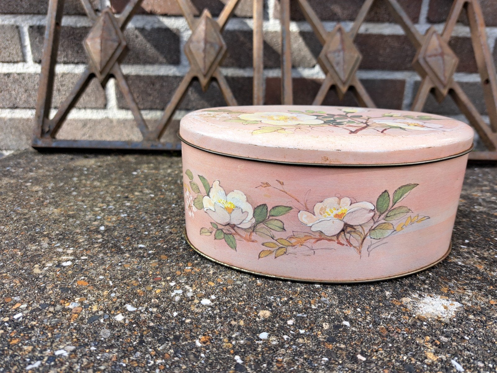 Vintage/  brocante Engelse koekjestrommel/blik, Ophalen of Verzenden