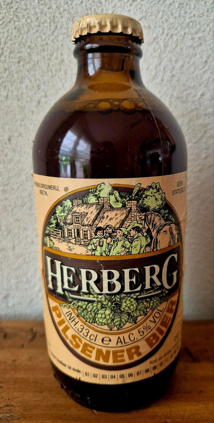 1986 fles HERBERG pilsener bier PHOENIX br. BREDA. Verzamel., Verzamelen, Biermerken, Ophalen of Verzenden, Zo goed als nieuw