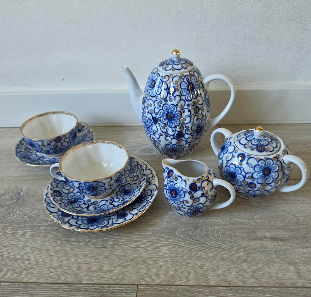 Lomonosov Blauw Inperial thee servies  Russisch porselein, Ophalen