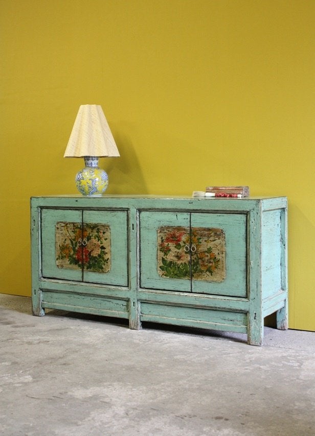 Uniek Gebloemd Dressoir Boho Vintage Kast Kleurrijk Meubel, Ophalen of Verzenden, Nieuw