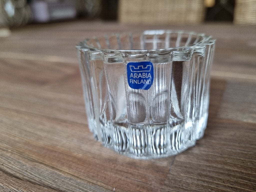 Mooie Vintage Kaars Houder Glas Kristal van Arabia Finland, Antiek en Kunst, Verzenden