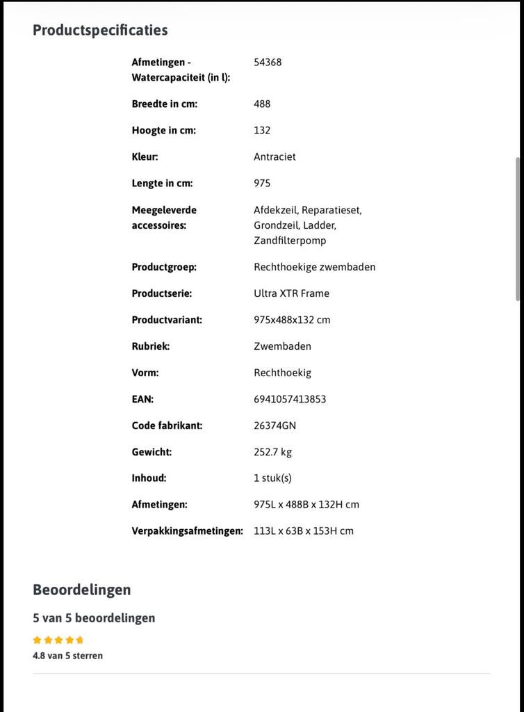 Intex Ultra XTR Frame Zwembad 975x488x132 cm (compleet set!), 200 tot 300 cm, Zo goed als nieuw, Rechthoekig, Ophalen