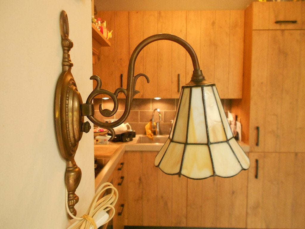 Vintage tiffany wandlamp, Ophalen, Gebruikt, Glas, Wandlamp