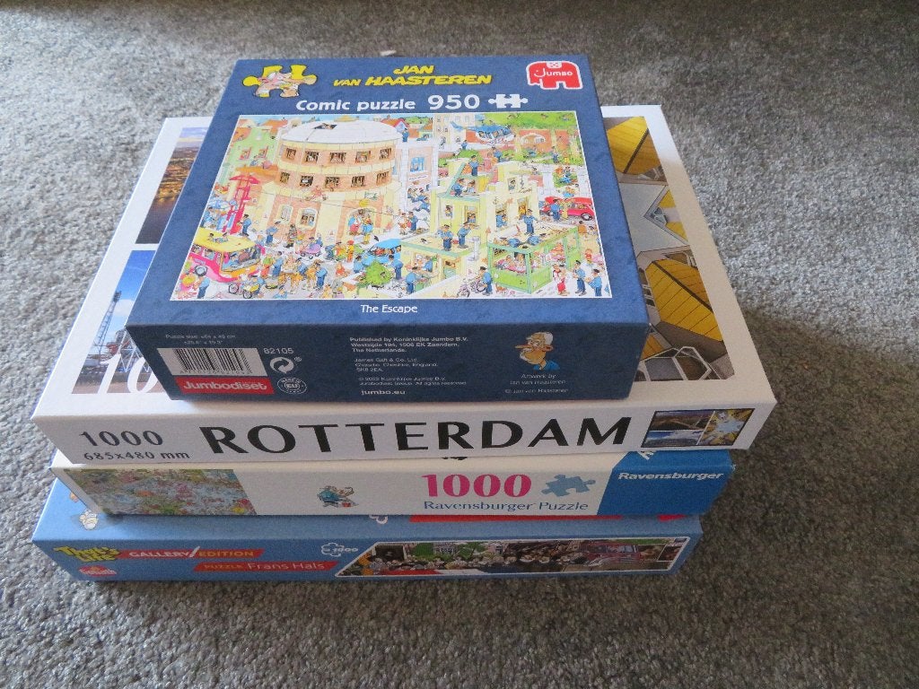 4 Puzzels 1x Gelegd Jan van haasteren Frans Hals Feijenoord, Ophalen of Verzenden, 500 t/m 1500 stukjes, Zo goed als nieuw, Legpuzzel
