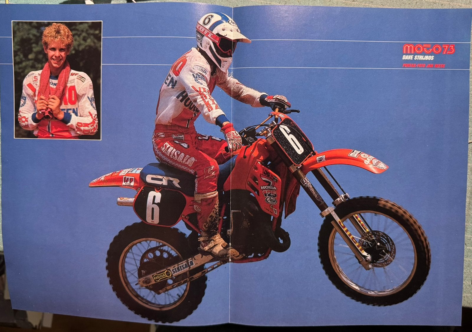 Poster Dave Strijbos op Honda CR125, Verzenden, Zo goed als nieuw, Motoren