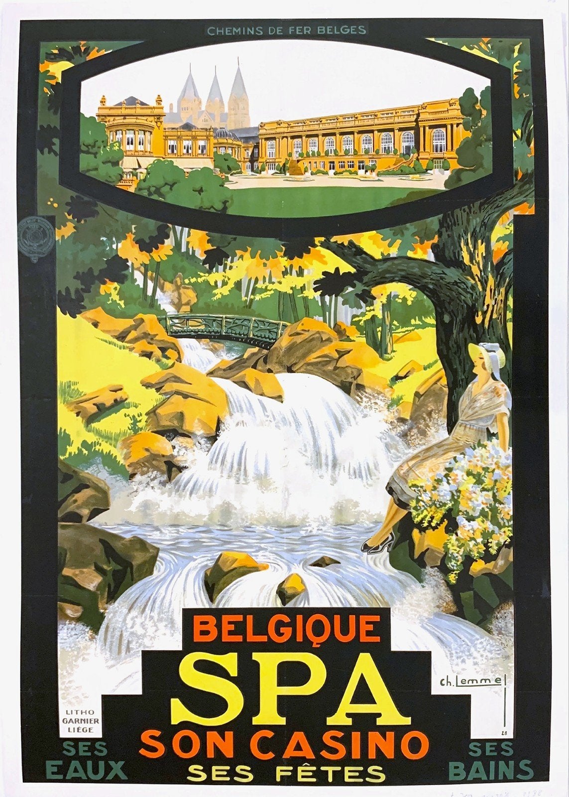 Vintage Belgische Spoorwegen poster Spa Casino, Ophalen of Verzenden, Gebruikt