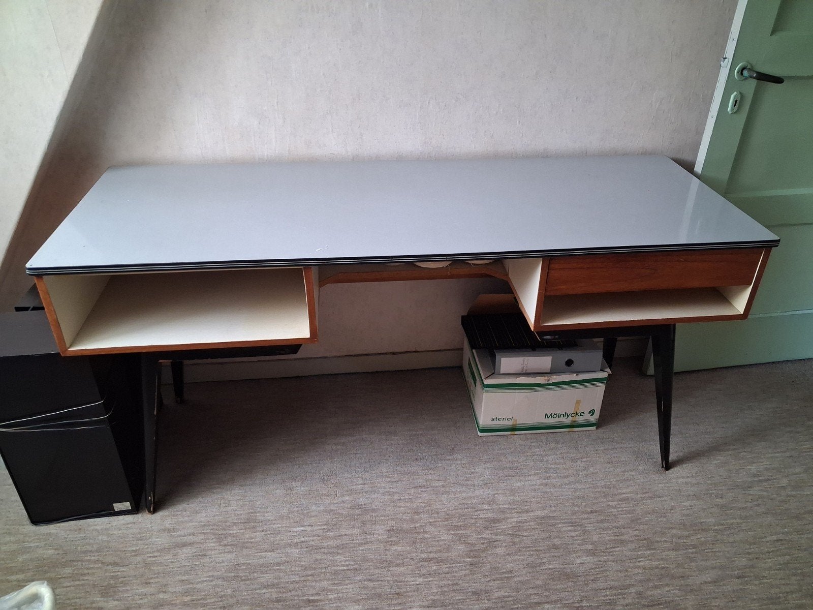 nostalgische / vintage bureau en stoel, Huis en Inrichting, Bureaus, Ophalen, 160 cm, Gebruikt, Hout