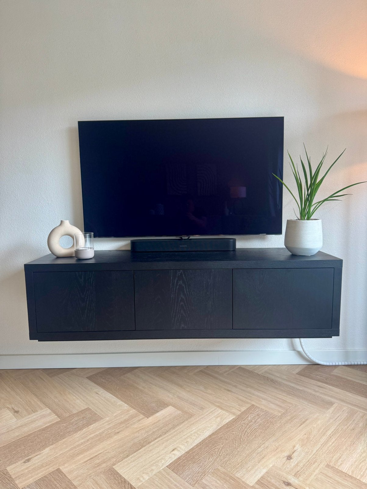 GOOSSENS TV-meubel Barcelona | zwart eiken, Ophalen, 150 tot 200 cm, Zo goed als nieuw, Minder dan 100 cm