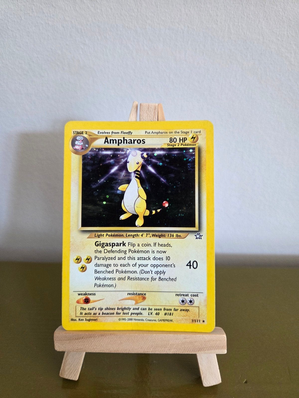 Ampharos Pokémon Kaart - Neo Genesis 1/111 (Engels), Hobby en Vrije tijd, Ophalen of Verzenden, Zo goed als nieuw, Losse kaart