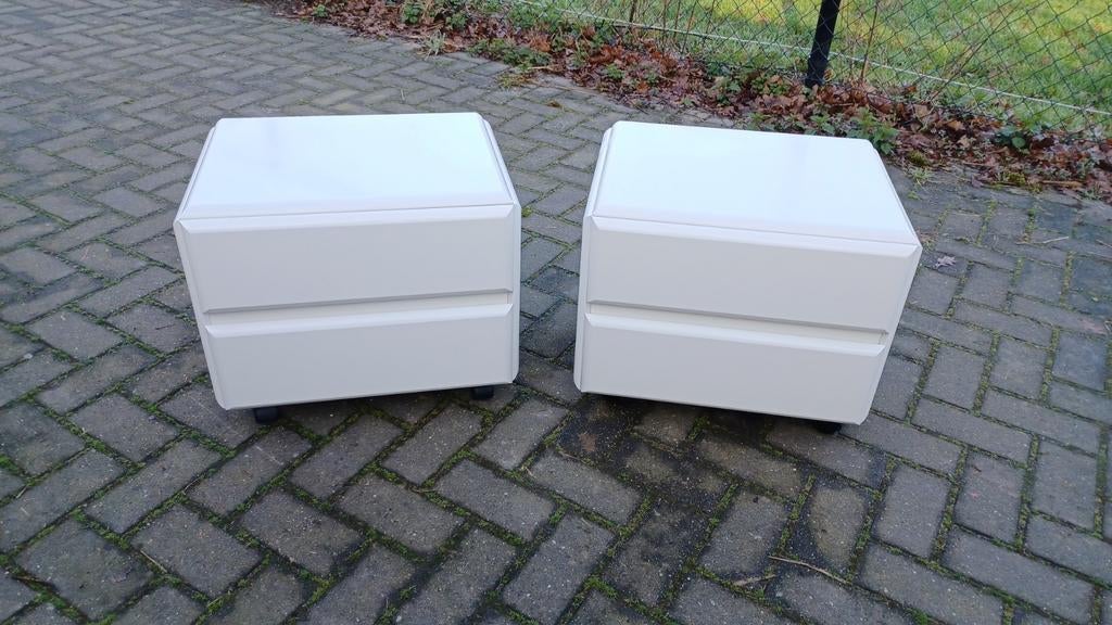 Set van 2 Hulsta nachtkastjes jaren 80 Vintage - Wit, Huis en Inrichting, Slaapkamer | Nachtkastjes, Ophalen, Gebruikt, 45 tot 65 cm