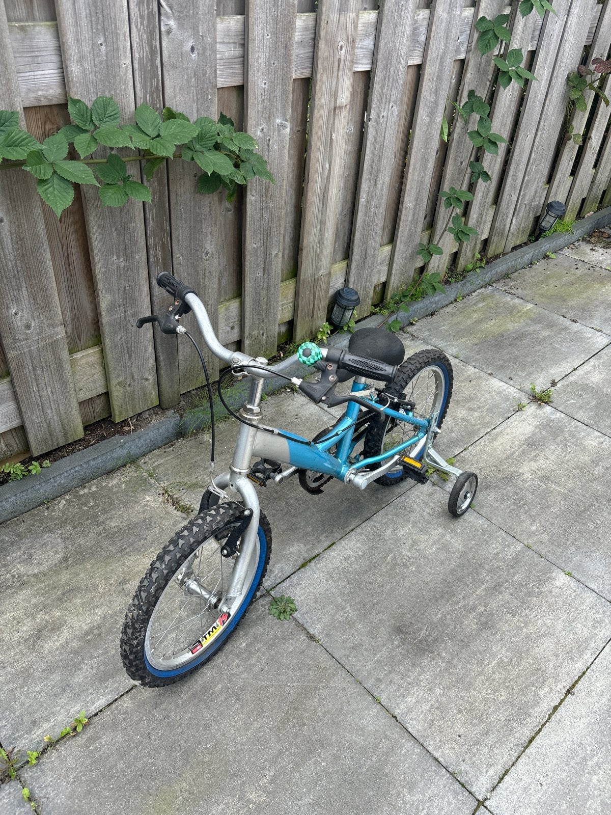 Kinderfiets met zijwieltjes - Blauw/Zilver, Ophalen, Zijwieltjes, Velgrem, 16 tot 20 inch