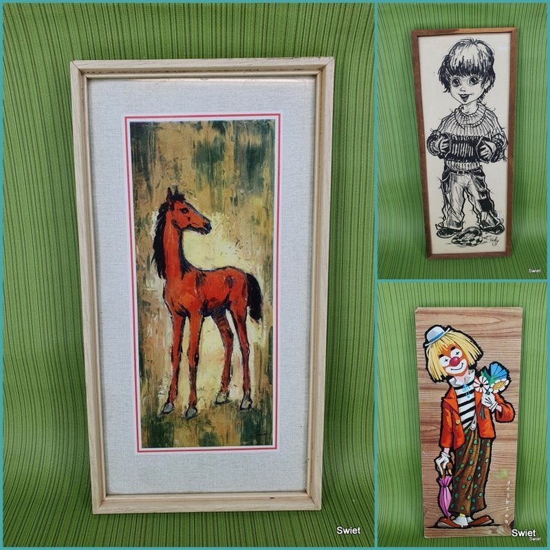 Diverse vintage kinderlijstjes met afbeeldingen prent retro, Ophalen of Verzenden, Glas, Wit