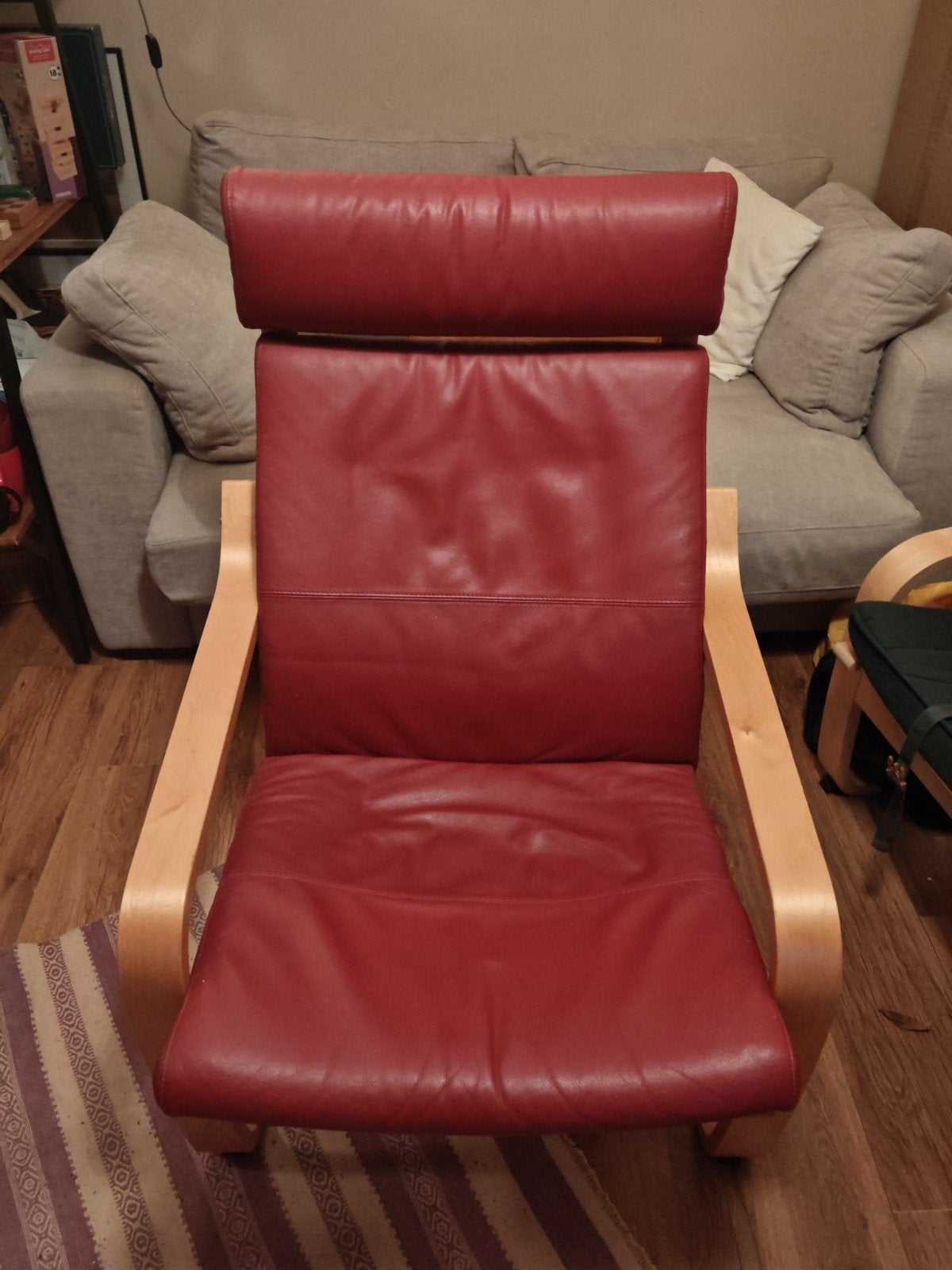 Ikea Poäng fauteuil - Rood leer, Huis en Inrichting, Ophalen, Rood, Leer, Eén