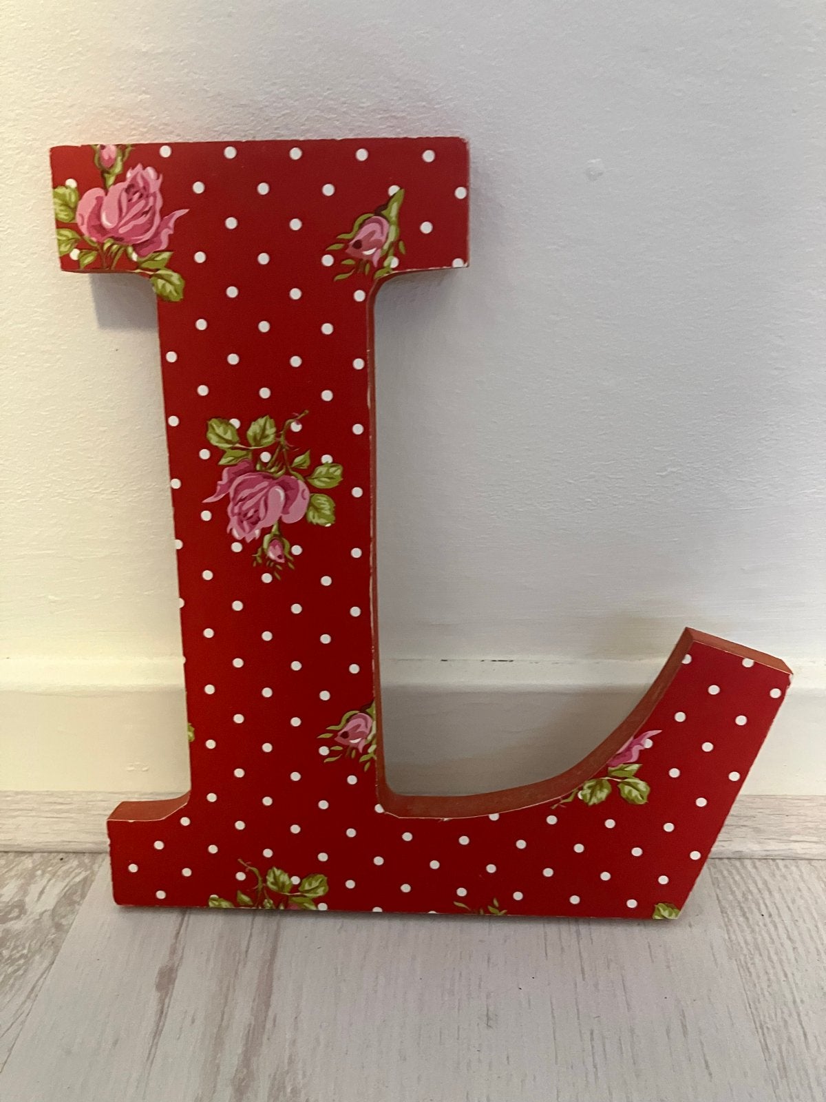 Decoratieve Letter L - Rood met Rozen en Stippen, Gebruikt, Ophalen of Verzenden, Rood, Vintage