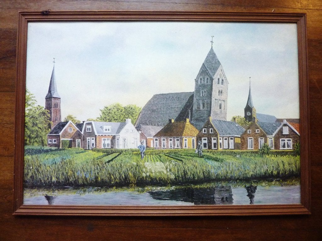 Mooi dorpsgezicht van Bedum, Antiek en Kunst, Kunst | Litho's en Zeefdrukken, Ophalen of Verzenden, Landschappen