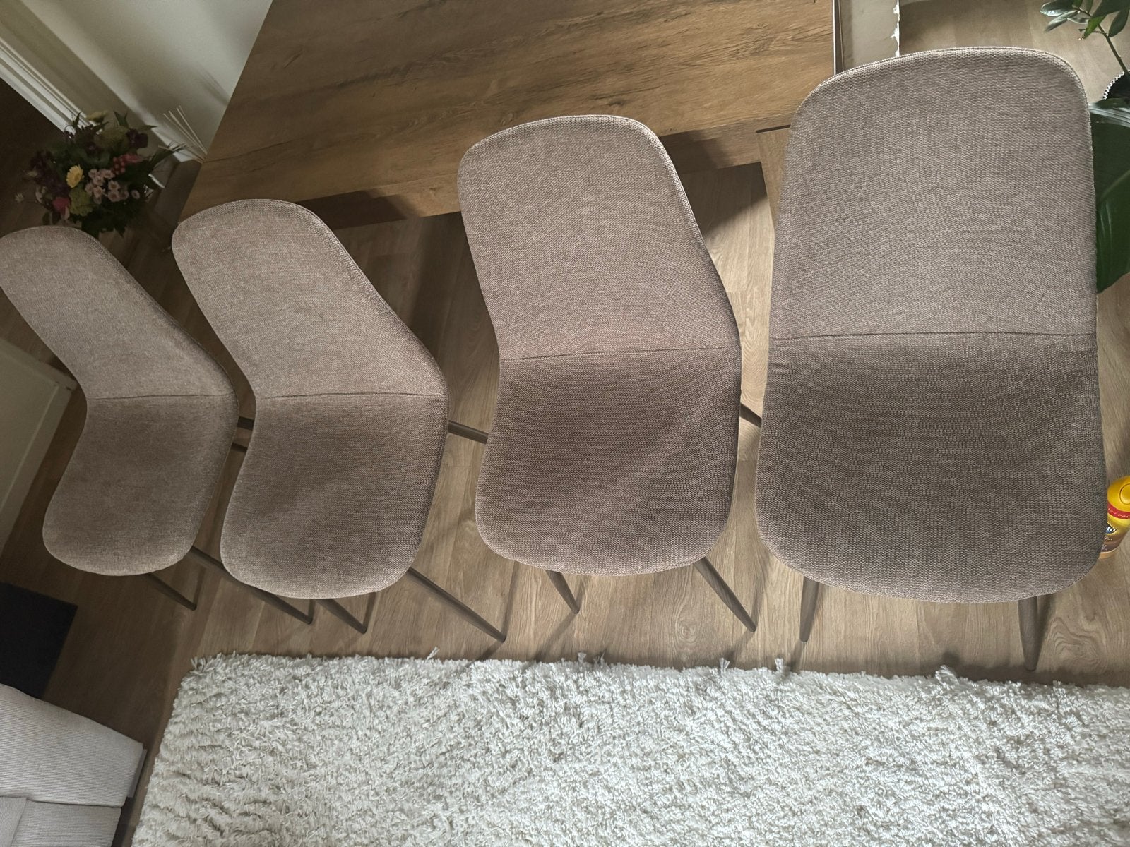 Set van 4 moderne eetkamerstoelen - Grijs stof JYSK, Ophalen, Gebruikt, Vier, Stof